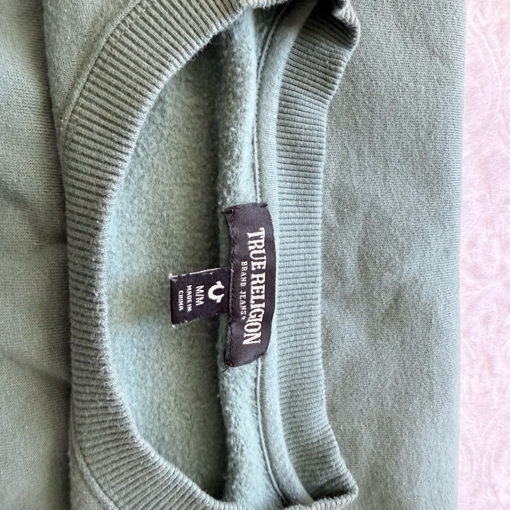 True Religion Green Crewneck Logo Sweatshirt Pullover Size M - Picture 11 of 14